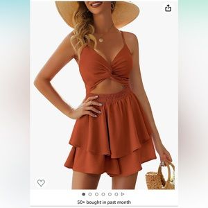 V Neck Twist Spaghetti Straps Double Layer Ruffle Hem Mini Short Romper